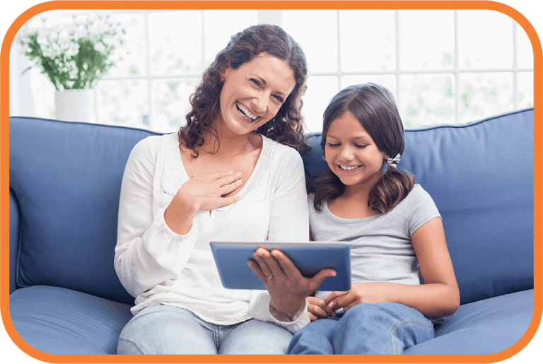 Mother and daughter learning together